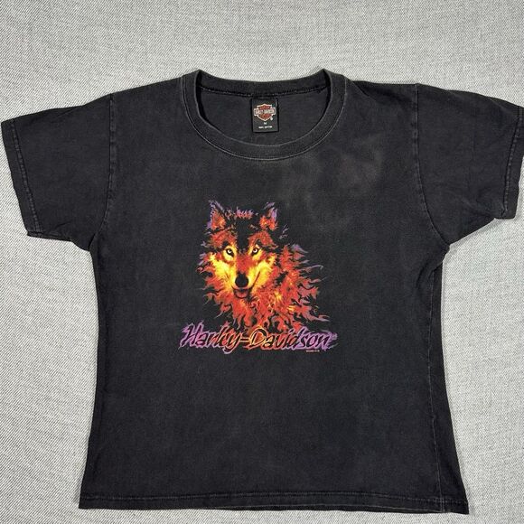 Vintage Women’s Harley Davidson Y2K Motorcycle T-Shirt Medium Reno NV Flame Wolf - Picture 2 of 11